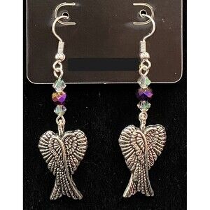 Handmade Angel Wings Oilslick Purple & AB Crystal Bead Earrings by Neanie-Bot